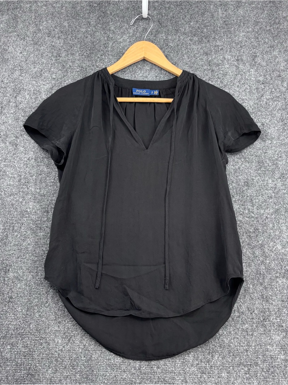 Polo Ralph Lauren Black Clean Girl Capsule Silk Tie Neck Blouse Women’s S
